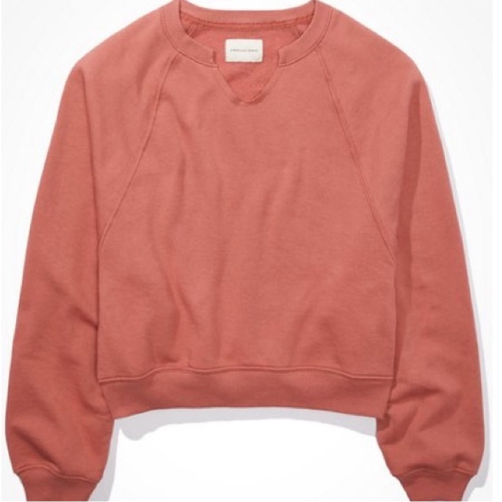 American Eagle Split Neck Pullover Sweatshirt, Dusty Salmon Pink